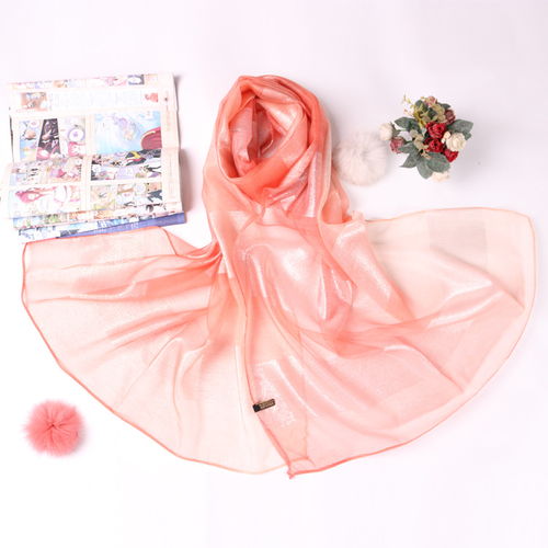 春夏新款優雅百搭絲巾 仿真絲漸變色臟染兩用時尚圍巾披肩 lxfz