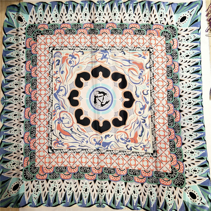 敦煌壁畫大方巾重磅真絲110cm飛天藻井桑蠶絲民族風披肩禮品包郵