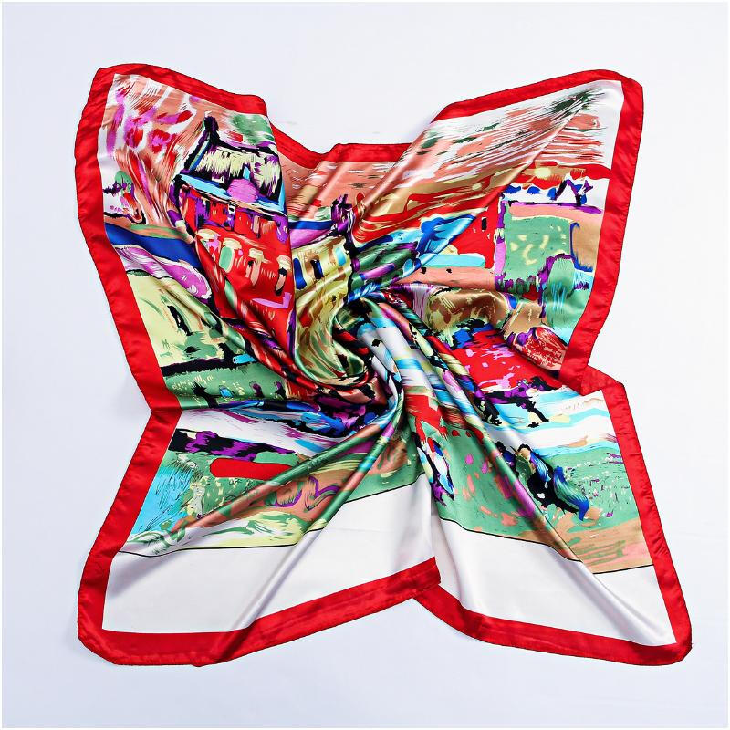 絲綢絲巾夏季油畫方巾空調防嗮披肩ELY zzj 90*90